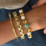 Set Of 3 : Amazonite Gemstone Cuff, Bamboo cuff, Heart cuff