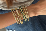Set of 4: Classic cuff, Link chain cuff, Green Openable Cuff Bracelet, Gold Double Link Studded Cuff