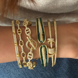 Set of 4: Classic cuff, Link chain cuff, Green Openable Cuff Bracelet, Gold Double Link Studded Cuff