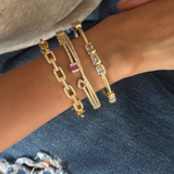 Set of 3:Studded Link Bracelet Cuff, Minimal Sparkling Cuff, Dainty Ruby Cuff