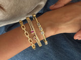 Set of 3:Studded Link Bracelet Cuff, Minimal Sparkling Cuff, Dainty Ruby Cuff
