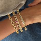 Set of 3:Studded Link Bracelet Cuff, Minimal Sparkling Cuff, Dainty Ruby Cuff