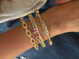 Set of 3:Studded Link Bracelet Cuff, Minimal Sparkling Cuff, Dainty Ruby Cuff