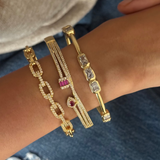Set of 3:Studded Link Bracelet Cuff, Minimal Sparkling Cuff, Dainty Ruby Cuff