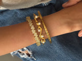 Set of 3: Irregular Pearl Bracelet, Gold Cove Bracelet, Studded Half Heart Cuff