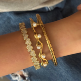 Set of 3: Irregular Pearl Bracelet, Gold Cove Bracelet, Studded Half Heart Cuff
