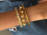 Set of 3: Irregular Pearl Bracelet, Gold Cove Bracelet, Studded Half Heart Cuff