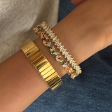 Set Of 2: Multi-colour Double Link Cuff, Luster Bracelet