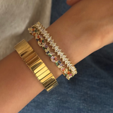 Set Of 2: Multi-colour Double Link Cuff, Luster Bracelet