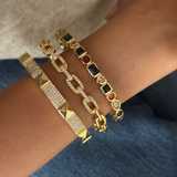 Set Of 3: Rainbow Cuff, Arrow Studded Cuff, Studded Link Bracelet Cuff