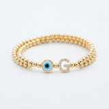 Gold Pop Evil Eye Bracelet with Initial (Due to High Demand Ships After 8 Business Days)