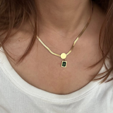 Snake Chain Necklace with Green Stone