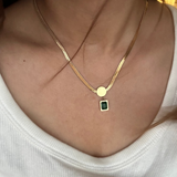 Snake Chain Necklace with Green Stone