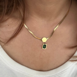 Snake Chain Necklace with Green Stone