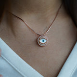 Gazing evil eye rose gold necklace