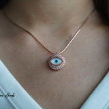 Gazing evil eye rose gold necklace