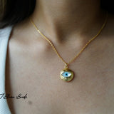 Gazing evil eye solid gold necklace