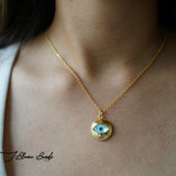 Gazing evil eye solid gold necklace