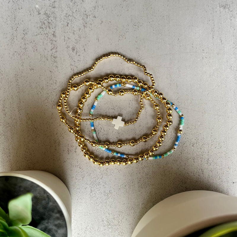 Gold White Bracelet Stack - Set of 4