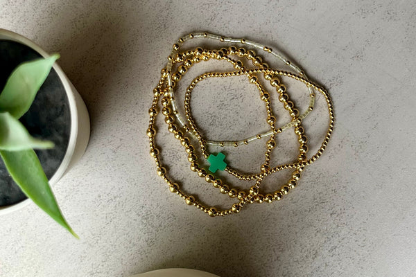 Gold Green Bracelet Stack - Set of 4