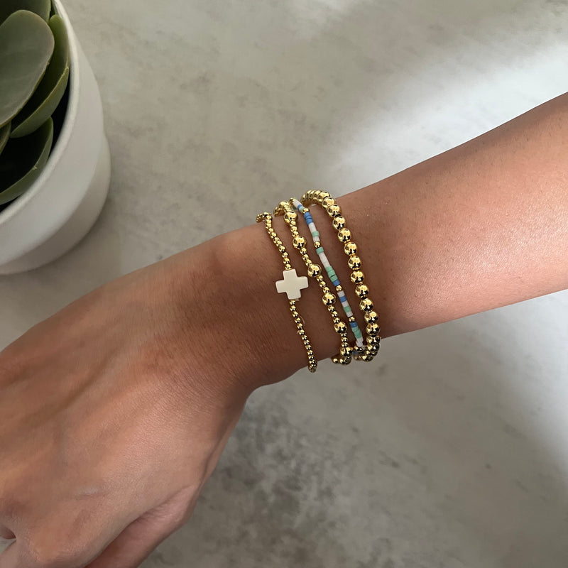 Gold White Bracelet Stack - Set of 4