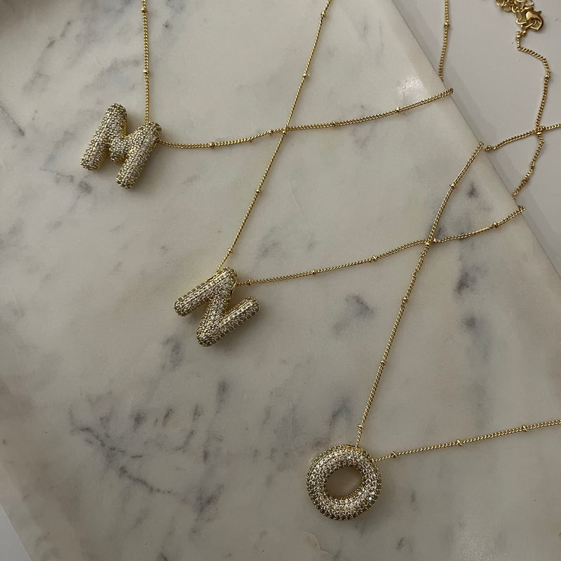 Studded Gold Chunky Initial Necklace