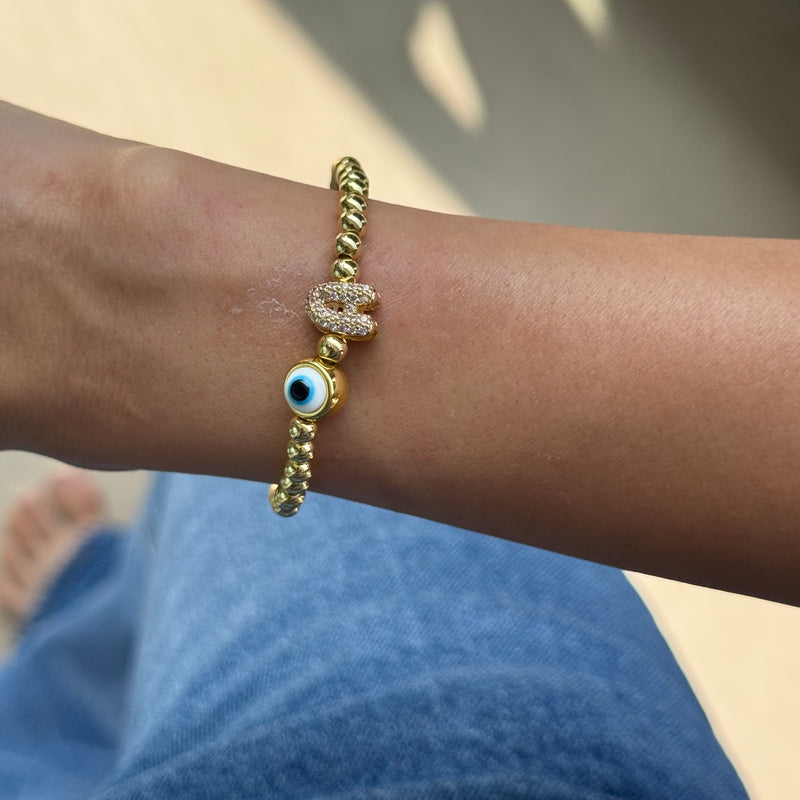 Gold Pop Evil Eye Bracelet with Initial