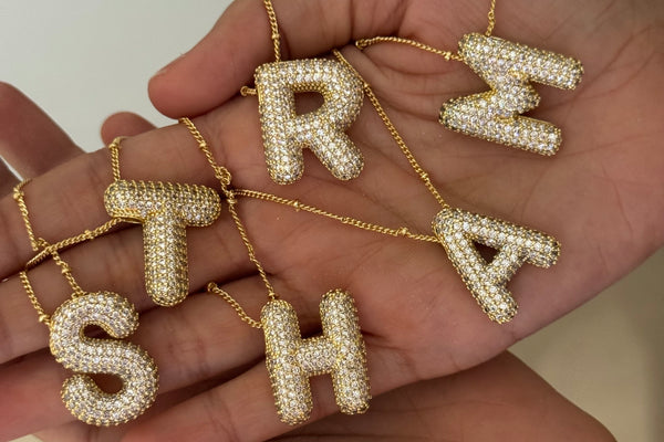 Studded Gold Chunky Initial Necklace