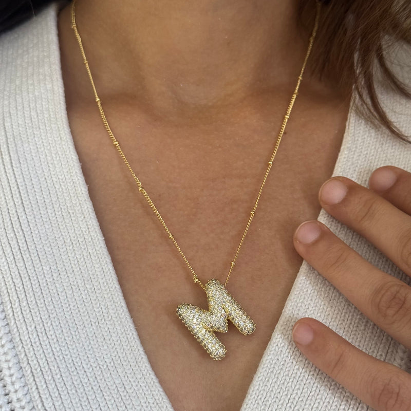 Studded Gold Chunky Initial Necklace