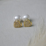 Heart & Pearl Duo Studs Earring