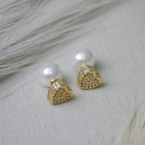 Heart & Pearl Duo Studs Earring