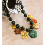 Chunky Olive Resin Beaded Charm Necklace
