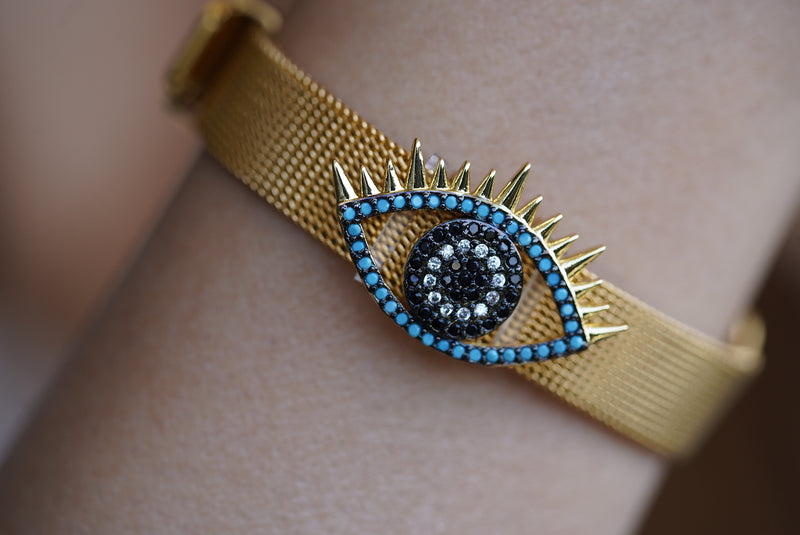 Crowned Evil Eye Charm Belt Bracelet