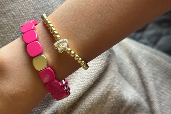 Set of 2 - Citrus Fun Stack - Gold Pop Initial and Candy Bracelet