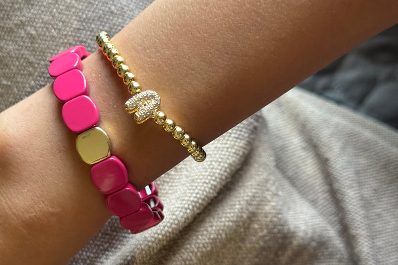 Set of 2 - Citrus Fun Stack - Gold Pop Initial and Candy Bracelet