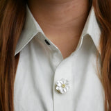 Carved Flower Button Brooch