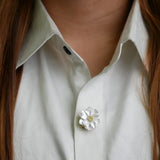 Carved Flower Button Brooch