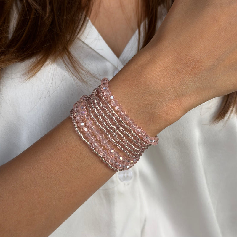 Rosewater Crystals Beaded Bracelet with Magnetic Closure