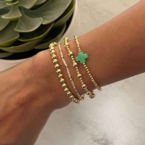 Gold Green Bracelet Stack - Set of 4