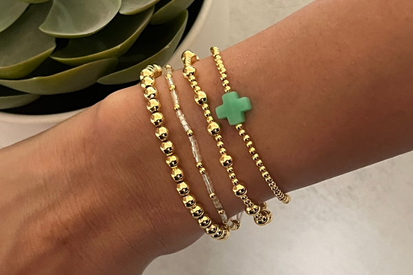 Gold Green Bracelet Stack - Set of 4