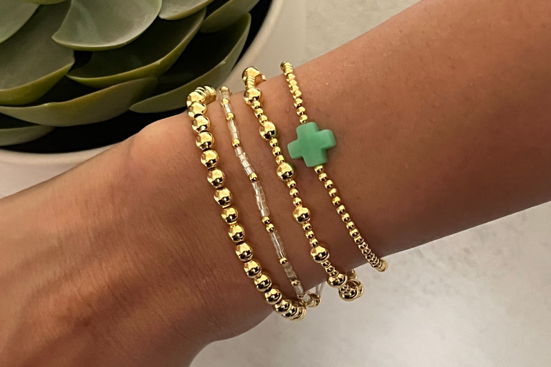 Gold Green Bracelet Stack - Set of 4