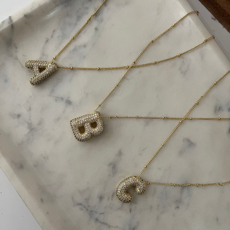 Studded Gold Chunky Initial Necklace