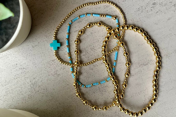 Gold Blue Bracelet Stack - Set of 4