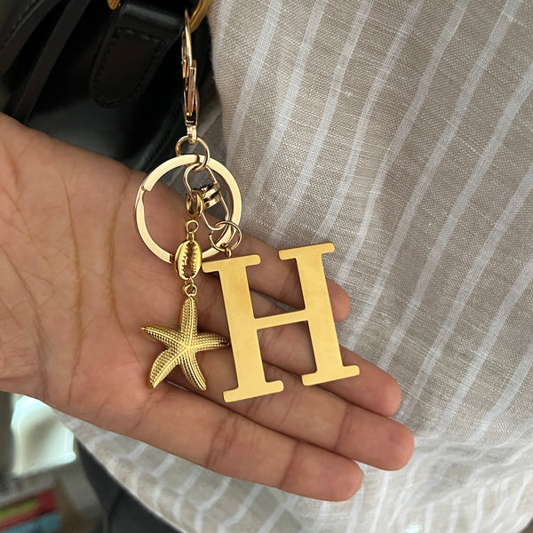 Starfish Shell Bag Charm with Initial