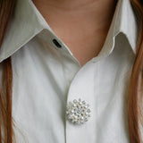 Ornate Pearl Sunburst Button Brooch