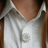 Ornate Pearl Sunburst Button Brooch