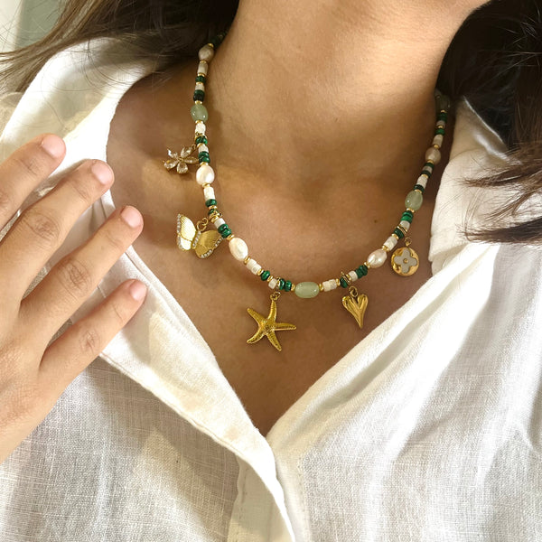 Green & Gold Charm Necklace