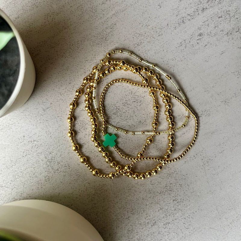 Gold Green Bracelet Stack - Set of 4