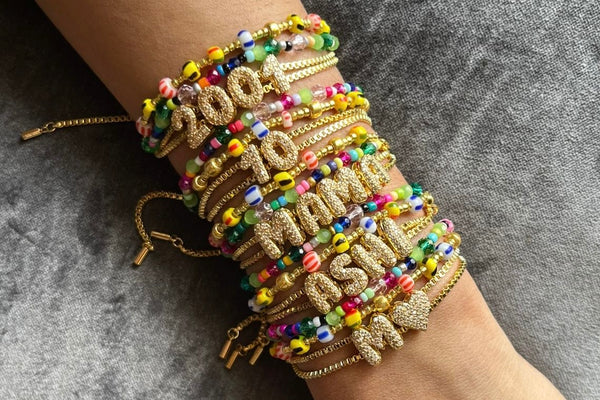 Beaded Mini Bubble Initial Name Bracelet