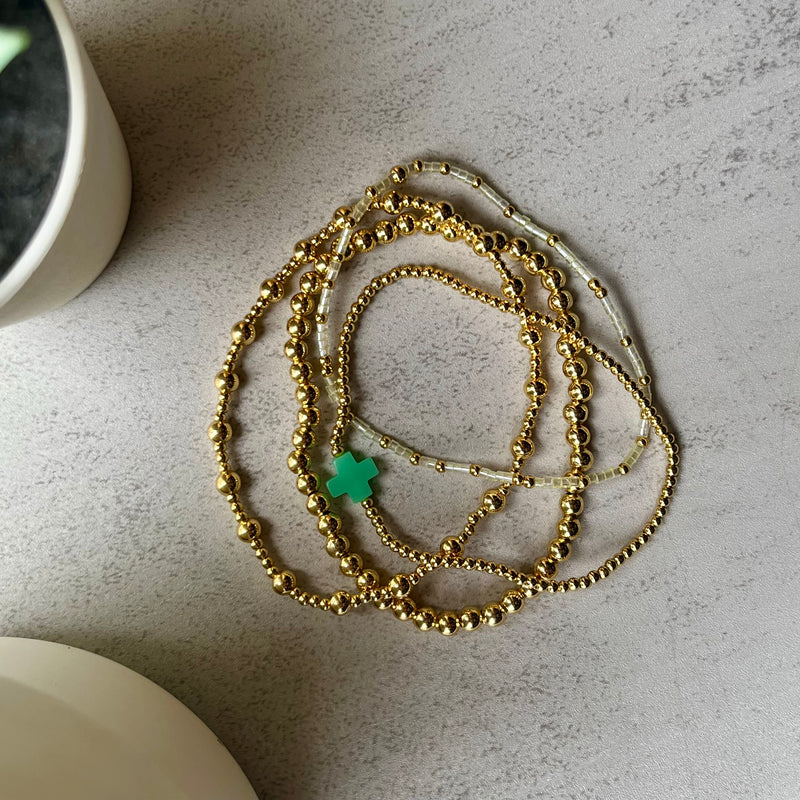 Gold Green Bracelet Stack - Set of 4